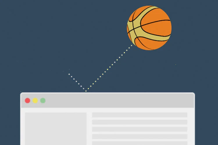 pelota de básquet rebotando en una pantalla de monito